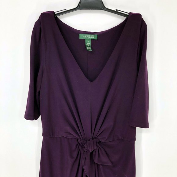 Lauren Ralph Lauren Purple Bow Front Sheath Dress - Picture 3 of 7